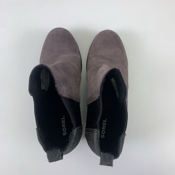 Sorel Joan Of Artic Wedge Chelsea Boot Purple Sage Suede Pull On Ankle Womens 8 - Picture 5 of 12